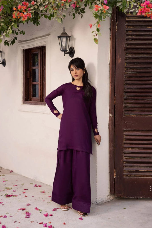2PC Solid Set with Heart Detailing on Sleeves and Neck (Purple)