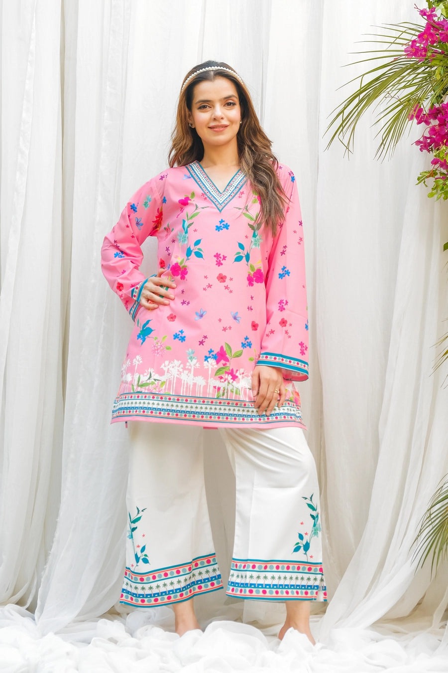 Pink Floral (Digital 2 Pcs) Cord Set 2399